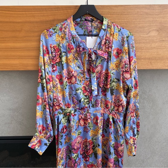 NWT ZARA FLOWER PRINT MINI DRESS, SIZE XL - Picture 3 of 12
